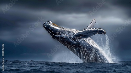 Oceanic Majesty: A Powerful Humpback Whale Breaches, Highlighting Marine Grandeur (Conservation Call)