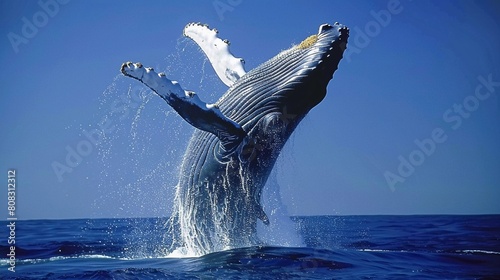 Oceanic Majesty: A Powerful Humpback Whale Breaches, Highlighting Marine Grandeur (Conservation Call)
