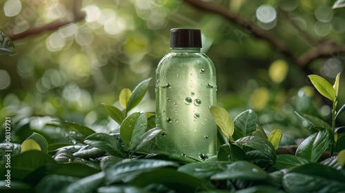 Green Liquid Bottle on Lush Field
