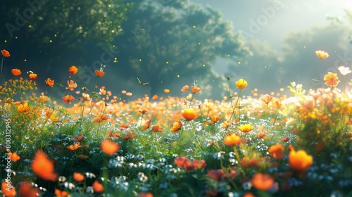 Field of Flowers With Background Trees © ArtCookStudio
