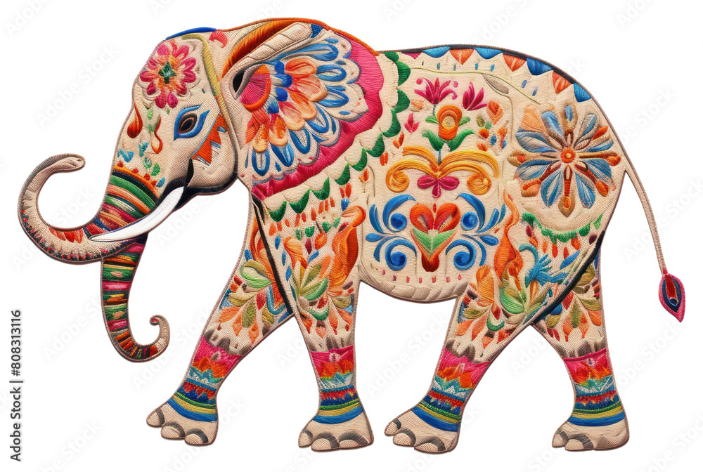 Obraz premium PNG Elephant in embroidery style drawing animal mammal.