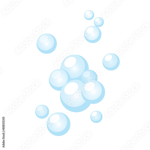 Light soap bubbles flying in air isolated on white background.

