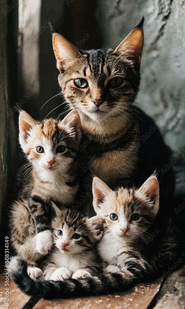 Mother cat with kittens Mother cat with kittens