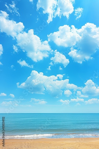 Tropical beach abstract texture with blue sky and clouds for summer vacation and travel concept