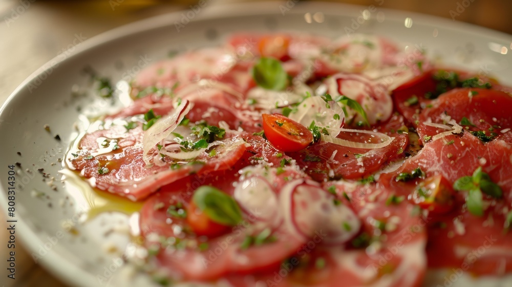 A Vatican dish. Carpaccio is raw pickled meat.