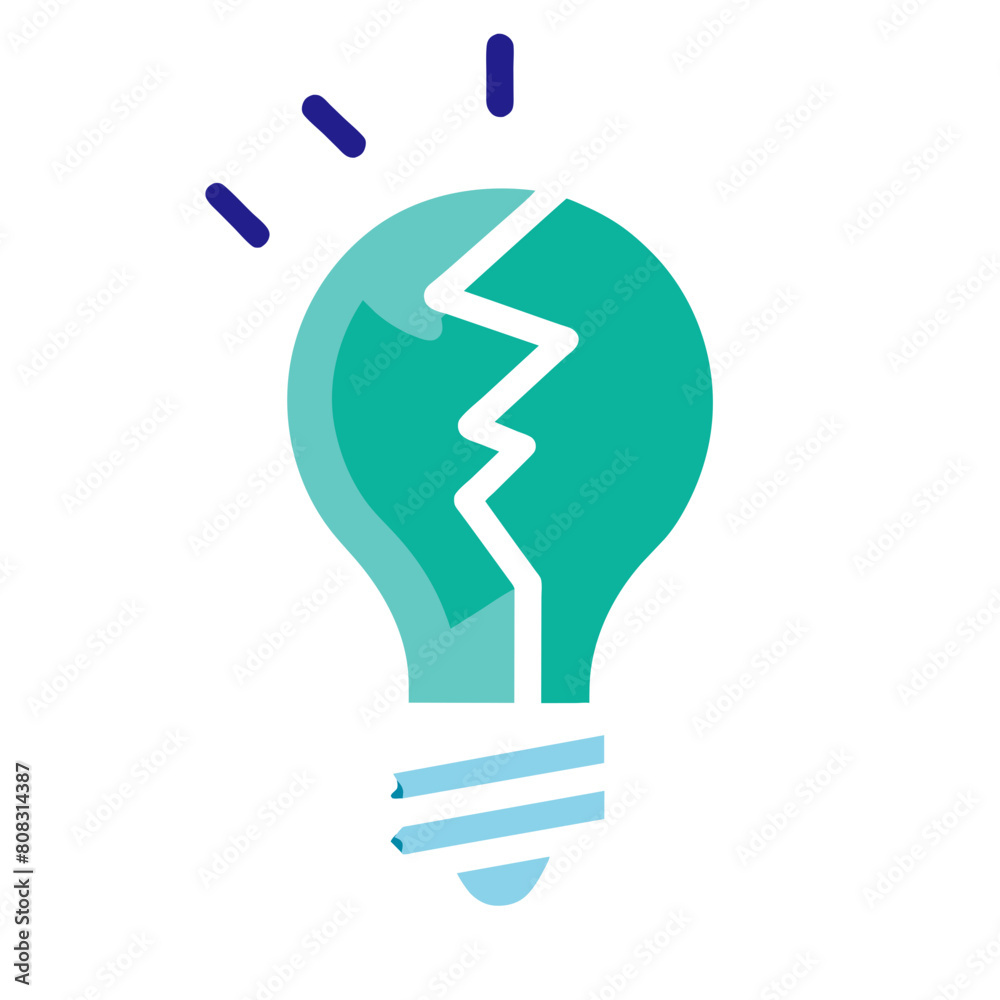 Broken Innovation: Cracked Lightbulb Vector - symbolizing interruption of ideas and potential for new growth from failure