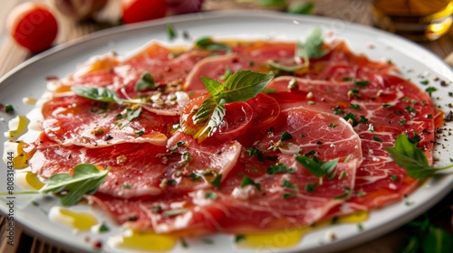 A Vatican dish. Carpaccio is raw pickled meat.