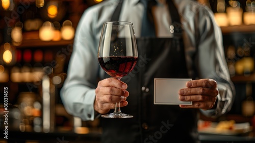 Male sommeliers hold red wine tasting cards.