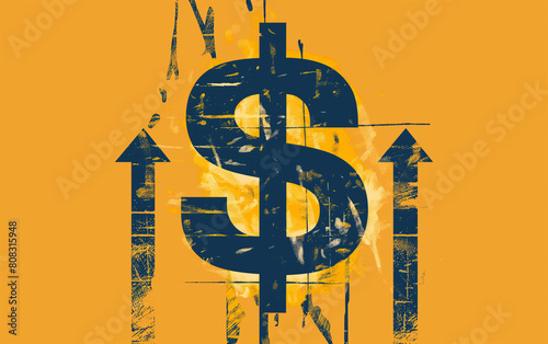 Dollar sign with up and down arrows. Financial market fluctuations concept
