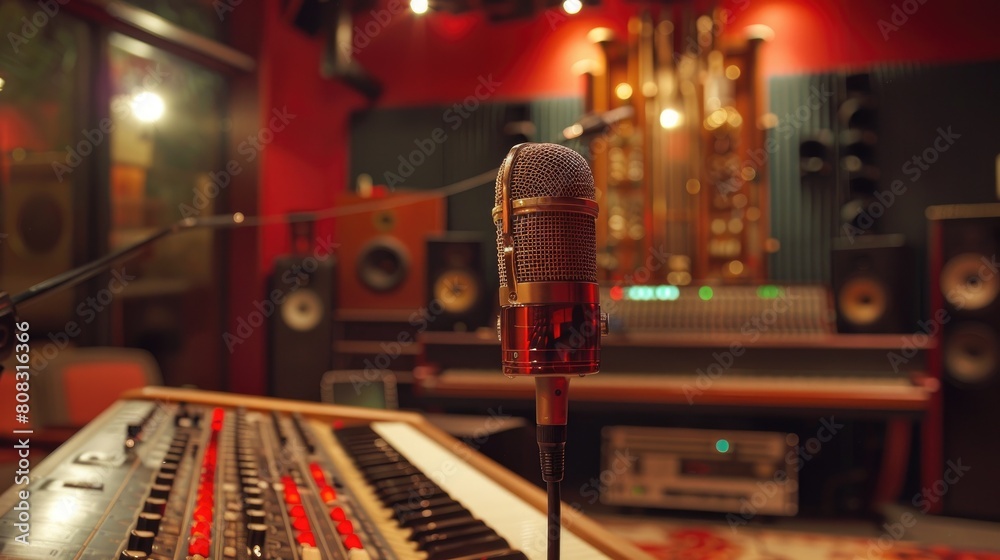 Studio microphone in recording studio.
Studio microphone in recording studio.