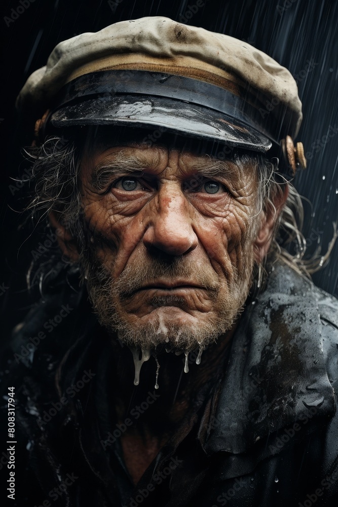 Close-up portrait of weathered and rugged older man Close-up portrait of weathered and rugged older man