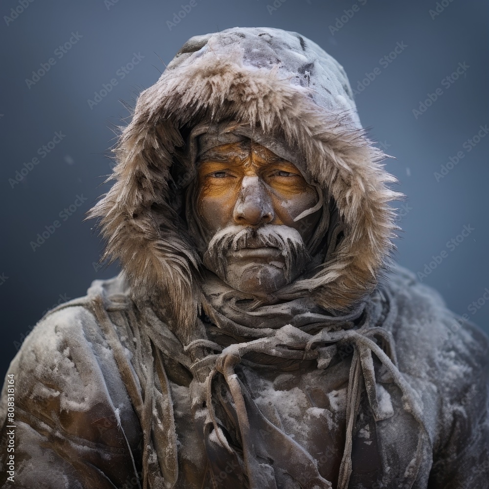 weathered face of a rugged individual in cold environment weathered face of a rugged individual in cold environment