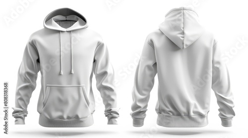 Blank hoodie sweatshirt mock up template, front, and back view, isolated on white background. Blank clothes sweat shirt sweater realistic