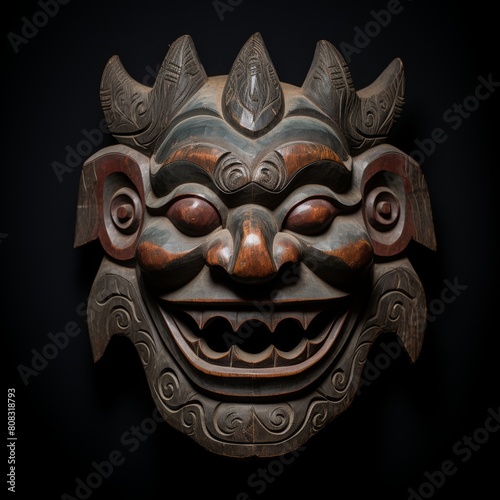 Intricate Wooden Mask with Detailed Carvings