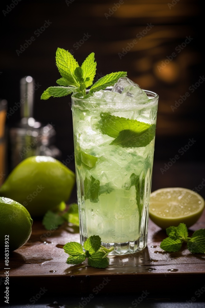 Refreshing mojito cocktail with lime and mint Refreshing mojito cocktail with lime and mint
