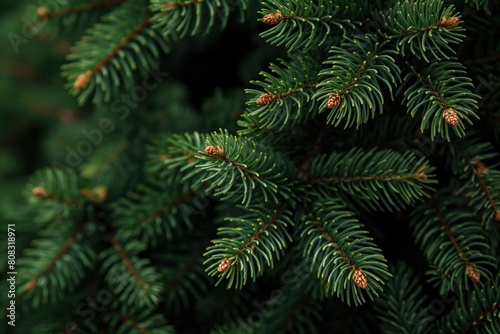 Background with a green Christmas tree in close-up.