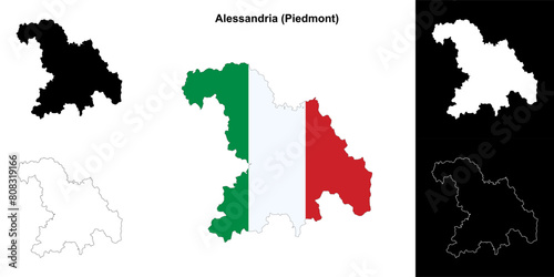 Alessandria province outline map set