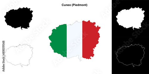 Cuneo province outline map set