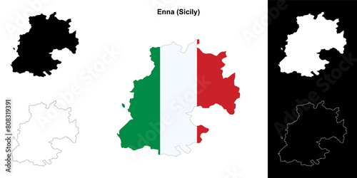Enna province outline map set
