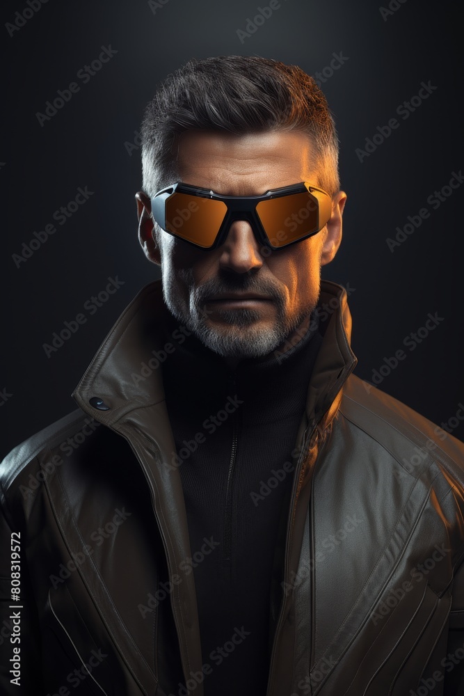 Obraz premium Serious man with sunglasses and leather jacket