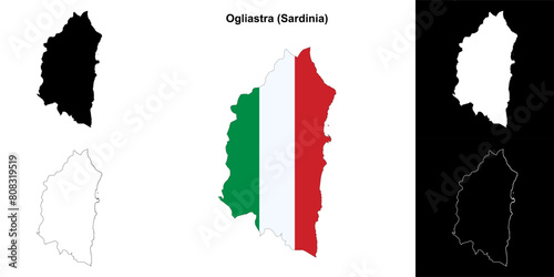 Ogliastra province outline map set