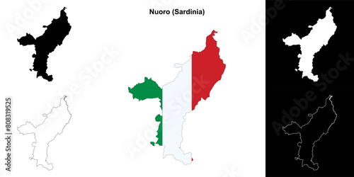 Nuoro province outline map set photo