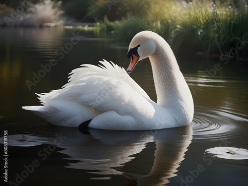 Nature s Elegance  Captivating Swan Birds in Blue Waters Generative AI