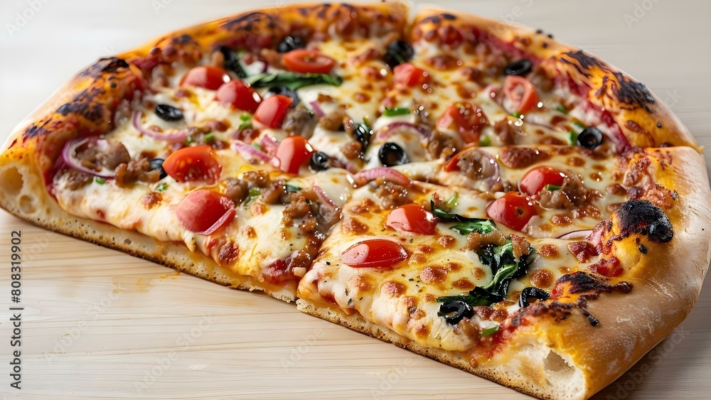 A Delicious Slice of Pizza with Melted Cheese, Tomato Sauce, and Assorted Toppings. Concept Italian Cuisine, Food Photography, Gourmet Pizza, Culinary Art, Comfort Food A Delicious Slice of Pizza with Melted Cheese, Tomato Sauce, and Assorted Toppings. Concept Italian Cuisine, Food Photography, Gourmet Pizza, Culinary Art, Comfort Food