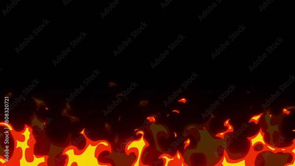 Anime fire background with alpha channel, cartoon fire