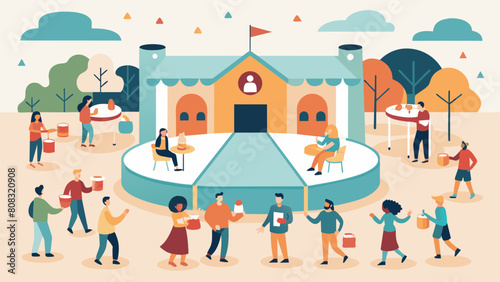 A community center with designated areas for people with social anxiety to comfortably attend events.. Vector illustration