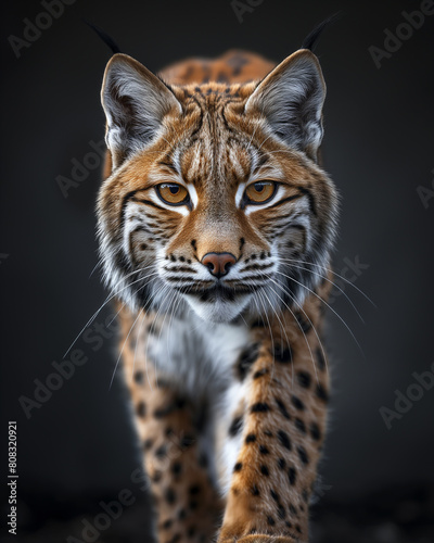 A wild eurasian lynx on dark black background © Hype2Art