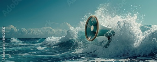 megaphone emerging from the ocean waves photo
