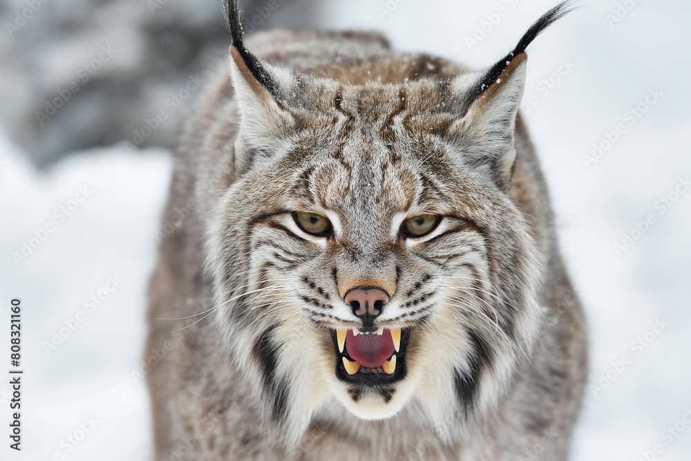 A wild and angry eurasian lynx hunting in nature A wild and angry eurasian lynx hunting in nature
