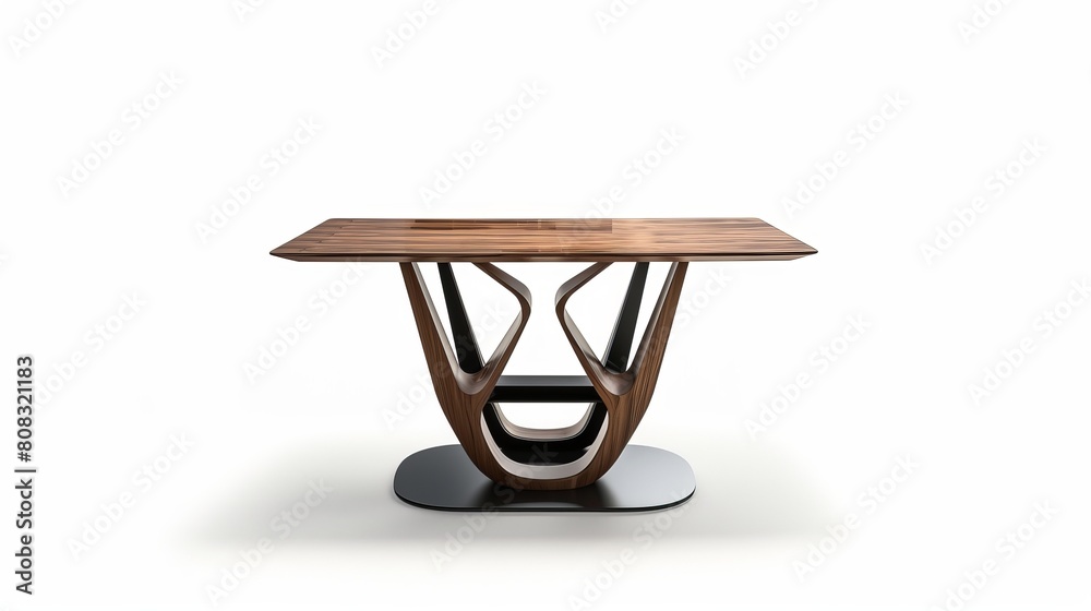 A modern dining table stands alone, isolated on a white background. A modern dining table stands alone, isolated on a white background.