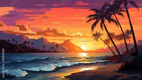 Stunning tropical sunset over the ocean © Balaraw
