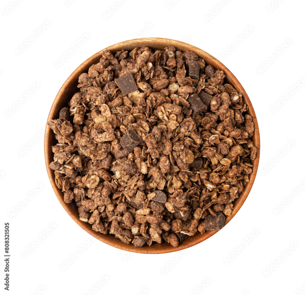 Chocolate Granola Pile Isolated, Cocoa Muesli Breakfast, Crunchy Cereals, Oatmeal Muesli Chocolate Granola Pile Isolated, Cocoa Muesli Breakfast, Crunchy Cereals, Oatmeal Muesli
