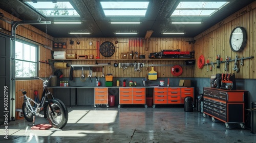 Clean and organized garage with tools hyper realistic 