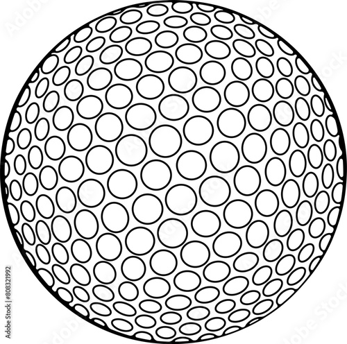 Golf ball. Classic sport. Vector illustration in hand drawn sketch doodle style. Line art graphic sports equipment isolated on white. Design for coloring book, print