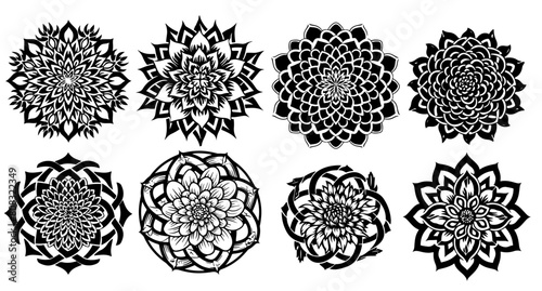set boho mystical flowers silhouette 