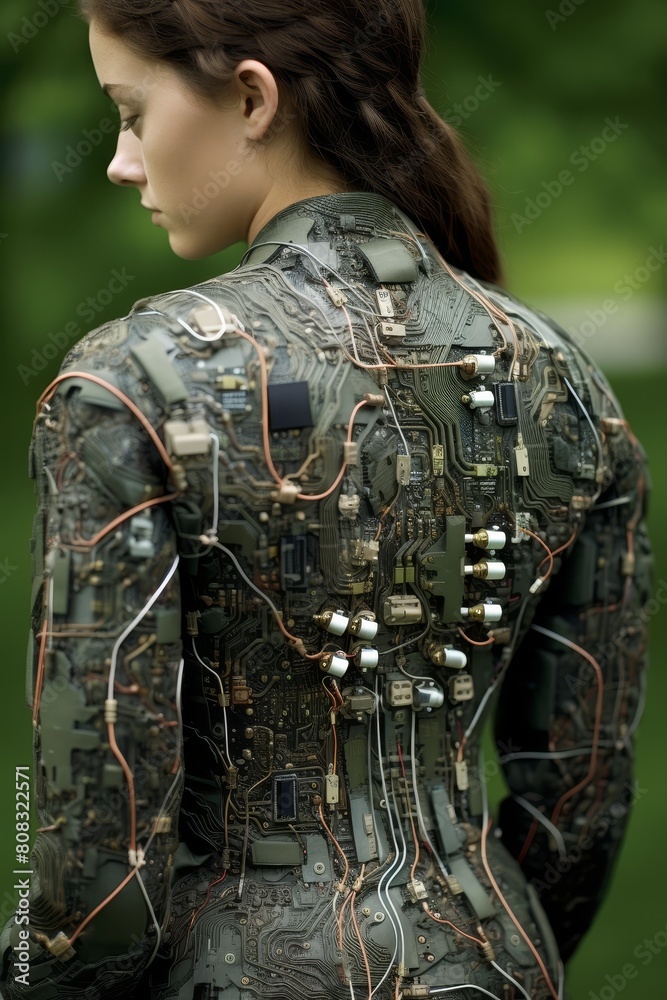 Fototapeta premium Cyborg woman with circuit board body