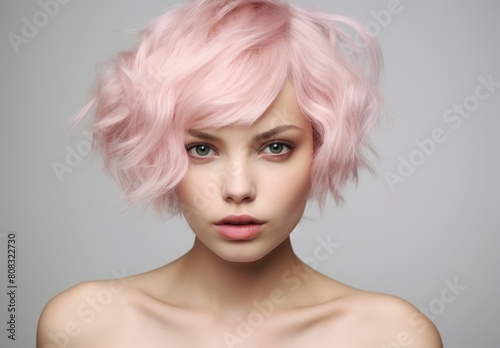 portrait of a woman with pink hair