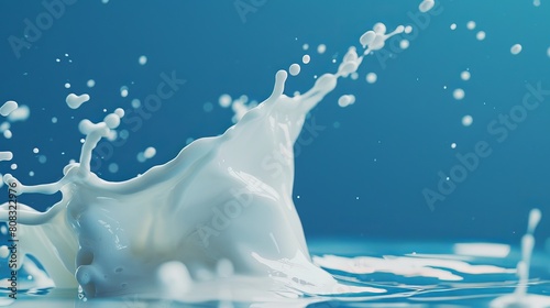 Blue and White Contrast  Contrast the purity of white milk splashes against a vibrant blue background  creating a visually striking image that emphasizes the freshness and quality of the cow milk. 