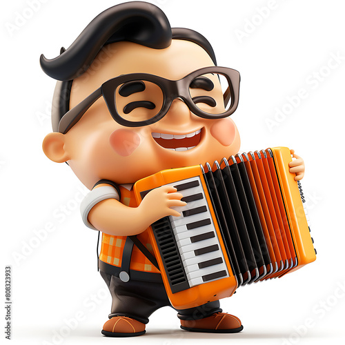 Accordionist. Small figurine depicting man playing an accordion, showing detailed craftsmanship in musicians attire and instrument. Accordionists hands are positioned as if playing lively tune.