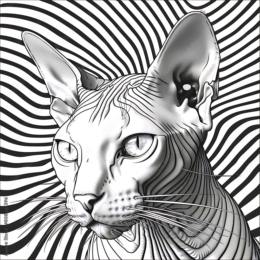 Φωτογραφία Compelling black and white illustration showcasing of portrait of sphynx cat, characterized by intricate line work that follows contours
