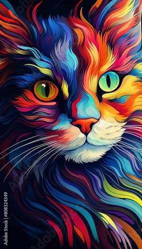 Vibrant abstract cat portrait