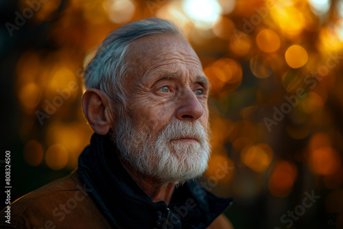 Elderly man reflecting on life during a golden sunset © arthurhidden