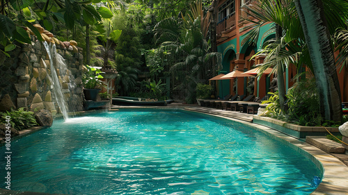 Swimming pool in the apartments or in the villa. Home pool.