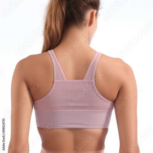 woman's back in pink sports bra