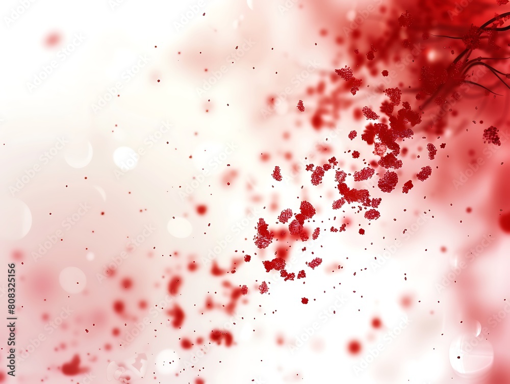 Blood drops and splatters on white background, health concept banner, medical wallpapers, world donor day