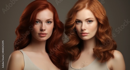 Glamorous redhead women with long wavy hair